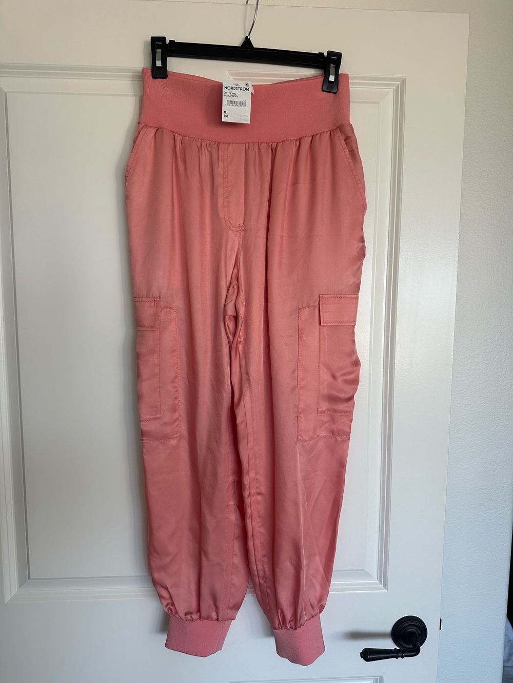 NWT Cinq a Sept Giles Cupro Crop Cargo Size Medium Pink Poppy